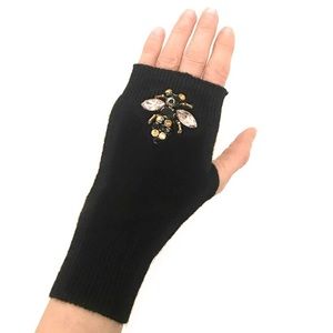 Black Fingerless Rhinestone Bug Mittens Gloves - NWT